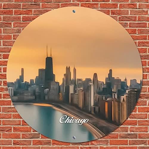 Реколта Метална Табела Американски щата Илинойс силуета на Чикаго Градския пейзаж, Гледка към града Ретро Бар Табела на Кръчмата Выветрившийся Венец Знак Метални