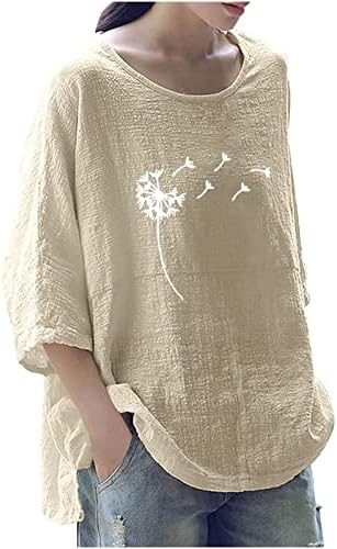 Дамски Модни Свободна Тениска с кръгло деколте и 3/4 ръкав с принтом, Пуловери, Блузи, Ежедневни Леки Блузи, Блузи