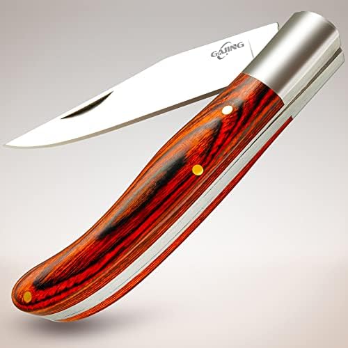 Сгъваем нож GAJING с добре полирана дървена дръжка и острие от неръждаема стомана с вмятинами за нокти, Изтънчен Външен Джоб ЕРП-нож за жени, Сладък нож и подарък за ма?