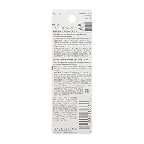 Моливи за вежди и очи на Maybelline New York Expert Носете Twin, 101 Мек-черно, 0,03 грама (опаковка от 2 броя)