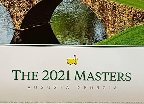 Мастърс плакат 2021 augusta national golf златен звънец 12 е дупката амин ъглов художник подписа нов pga