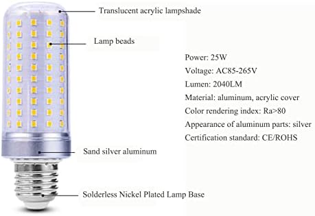 Led крушка Edearkar мощност от 25 W, еквивалент на 200 W, Дневен Бяло 6000 К, Led лампа E26 капацитет 2040 Лумена за домашно осветление, Цокъл E26, 85-265 В, CRI80, Без регулиране на яркостта, 4