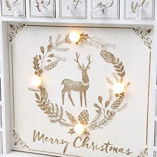 Адвент-Календар Led Светлини Коледен Календар Коледна Украса Декор на фермерска къща Обратно броене до Коледа (Цвят: бял, размер: