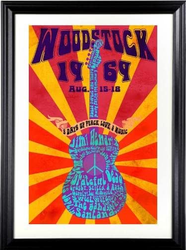 1969 Фестивал за музика и изкуства в Уудсток 11 x 17 Висококачествена рамка за плакат (Общ размер на 15x21) - Grateful Dead / Джими Хендрикс - Музикални плакати