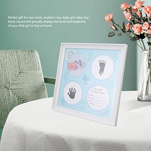 Комплект за отпечатъци от детски ръце, устойчив на абразия Сигурен Набор от рамки за бебешки отпечатъци за дисплей за новородени (Син)