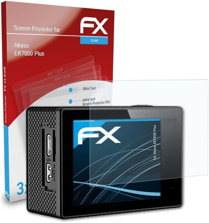 Защитно фолио atFoliX за екрана, подходяща за Akaso EK7000 Plus, Защитно фолио за екрана Ultra-Clear FX (3X)