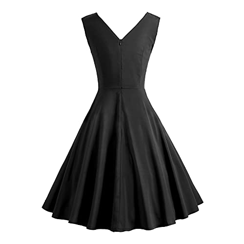 Вечерна рокля за жените, винтажное един коктейл рокля midi трапецовидна форма, без ръкави, с V-образно деколте и джобове, вечерна рокля-люлка