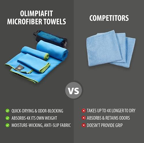 Быстросохнущее кърпа OlimpiaFit - 3 опаковки на леки пътни кърпи от микрофибър с чанта - Комплект быстросохнущих кърпи за къмпинг, плаж, фитнес зала, разходки, спорт, йога