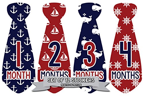 Months In Motion Месечните стикери за бебешка вратовръзка - Стикер за вратовръзка-основни Етапи месец на момчето - Подарък