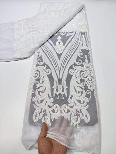 Махкрафт Синьо-Бяла Мека Африканска Лейси Кърпа 5 Ярда Френски Тюл Бродерия с Пайети Нигерийски Сватбена Рокля Материал за