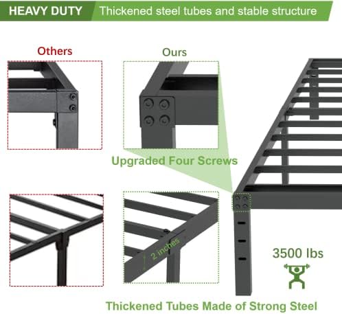Пълен размер на рамка на легло на платформата Joeffany, 14-инчов тежкотоварни метални рамки легла, Пружинен блок не се изисква, Здрава стоманена пръчка с тегло 3500 паунда,