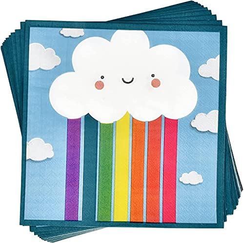 Набор от съдове за партита Rainbow Cloud 24 9 Хартиени Чинии 24 7 Чинията 24 9 грама. Чаша 50 места за хранене Кърпички за Цветни Пастелни Цветни Небесните Облаци В Ивицата бебе