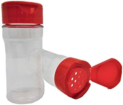 Средно Прозрачен пластмасов контейнер за подправки с капацитет от 4 грама с червен капак - Комплект от 6-Клапанного