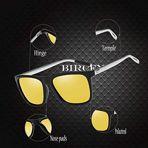 Очила за нощно виждане BIRCEN за шофиране: Мъжки Очила за нощно шофиране в метална рамка със защита от отблясъци с Висока разделителна способност