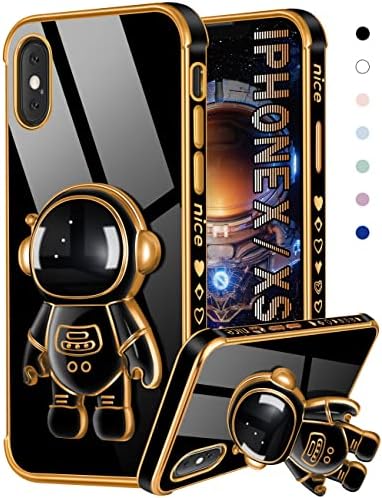 Coralogo за iPhone X/iPhone Xs Калъф Astronaut Сладко за Жени, Момичета, Момиче, Уникални Черни Калъфи за Телефони с Космонавт, Скрита Стойка, Поставка 6D, Дизайнерски калъф за iPhone X/XS 5