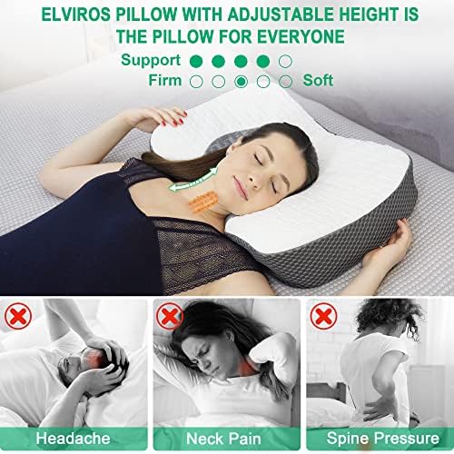 Шейная възглавница Elviros от пяна с памет ефект за съня на ваша страна, Контур Ортопедични Възглавници за Спане на гърба и на Корема, Регулируема Ергономична Възглавн