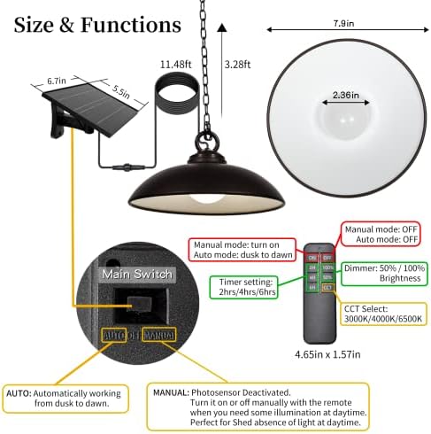 Висящи лампи ONLSITY на слънчева батерия, Външен и вътрешен 300-люменный слънчев led лампа, с дистанционно управление: 3 варианта на CCT 2 Стъпално затъмнение, управление та?
