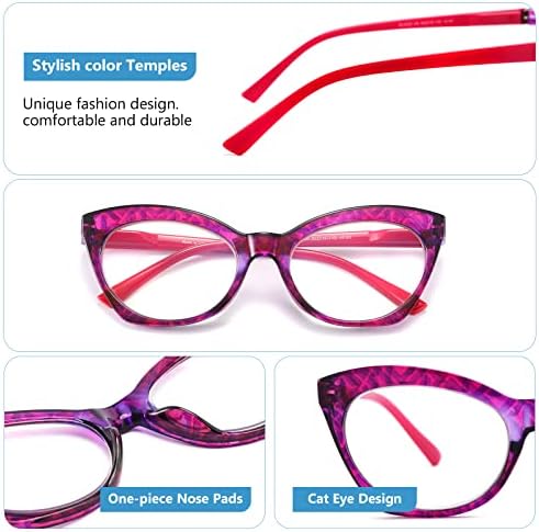 CECTHNIA 4 Чифта Очила за четене За жени с пружинным тръба на шарнирна връзка, за да прочетете Котешко око с лещи, блокиране