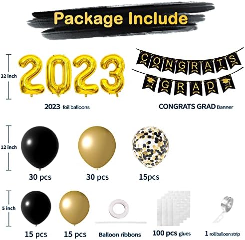 Комплект Бижута за бала 2023 Г., Комплект Арка от балони от Черно Злато с 32-инчови балони от фолио 2023 И банери