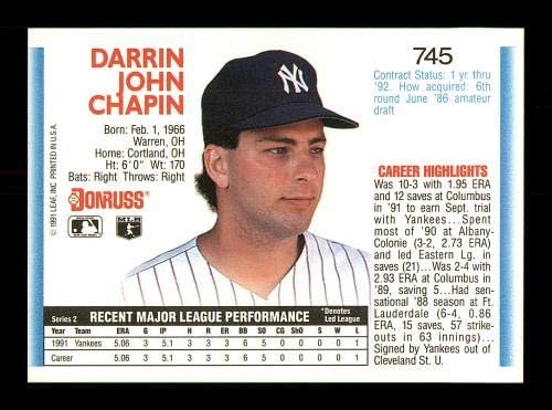 Darrin Chapin С автограф от 1992 Donruss Карта Начинаещ 745 Ню Йорк Янкис Инв 184572 - Бейзболни картички с автограф