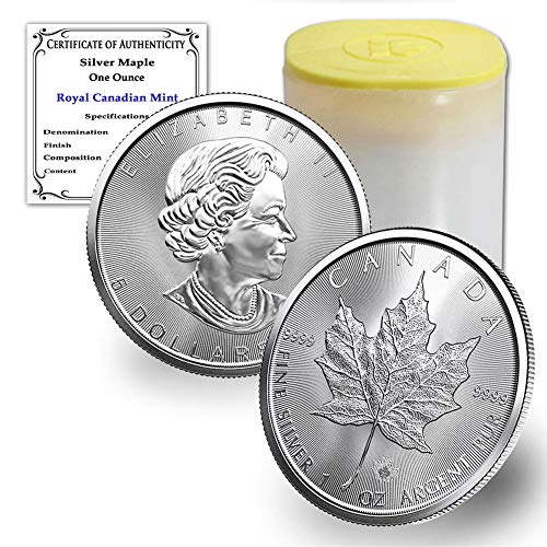 КАЛИФОРНИЯ 1988 - до Момента (Случаен година) Лот от (25) и сребърни монети като канадски кленов лист с тегло 1 унция, Блестящи,