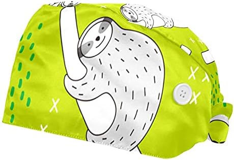 2 Опаковане на Работни шапки за еднократна употреба Naughty Sloth с зелен дизайн и спортна лента за жени и мъже, Шапчица-Тюрбан с начесом