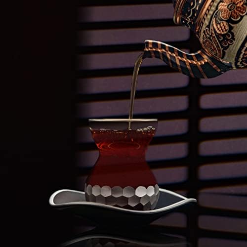 DECOSTYLE, Турски Чай, Определени чаени чаши и чинии (комплект от 6 броя), 12 бр., Ретро комплект ръчно изработени Tea Time, Дизайнерски Чаен сервиз на турски майстори на стъкло