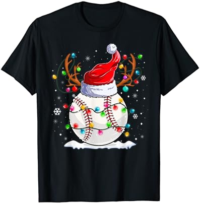 Бейзболна Шапка На Дядо Коледа, Коледни Светлини С Елени, Забавна Коледна Тениска