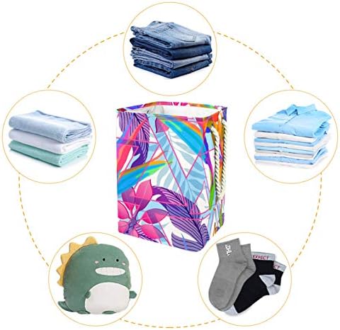 Кошница за дрехи Inhomer Цветни Тропически Листа с Триъгълен Модел Сгъваема Кошница за Дрехи Трайно Кофа за Пране на Организация за Съхранение на Дрехи за Баня, Спални