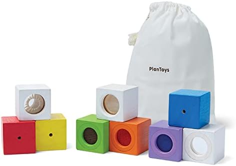 Обучение и развитие на играчки PlanToys Дървени Сензорни блокове от 9 теми (5531) | Екологично Чисти, произведени