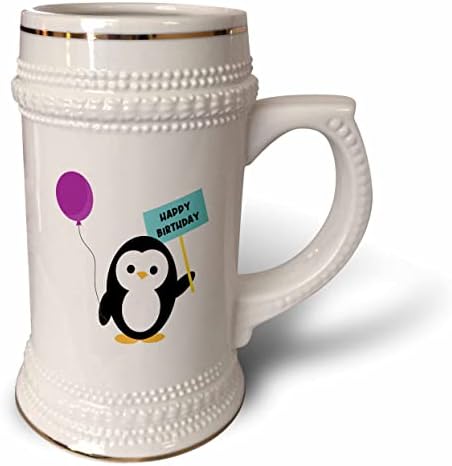 3 Украсете пингвин лилаво игрушечным въздушно топка и надпис Happy. - чаша за стейна на 22 унция (stn-364352-1)