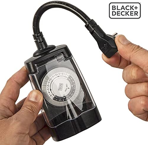 Уличен таймер Black + Decker, 2 комплекта, с 2 заземленными контакти - Водоустойчив таймер за контакт с 30-минутен интервал, за осветление, празнични украси - Аналогови регул