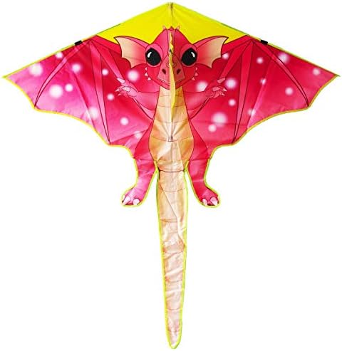 Въздушен змии Kaidenic 57 см Dragon с Летящи линии, лесно управляем за деца и възрастни за игри на открито (Червен)