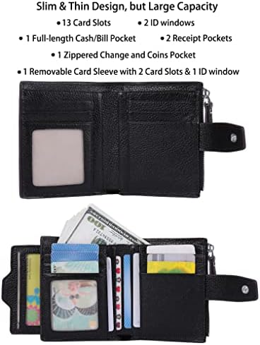 AINIMOER Женски RFID Блокиране Кожена Малък Компактен двукрилен Чантата си джоб, с Джоб за карти, Портфейл с прозорец id