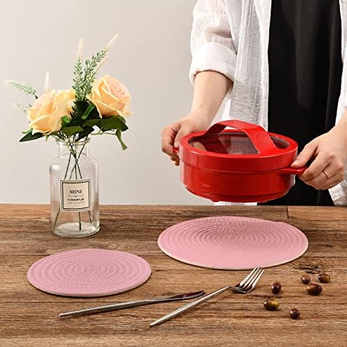 Kigai, Комплект от 2 Розови Едноцветни Прихваток, Топлоустойчива Кръгли Подложки от Памучни конци за кухня, Подложки за горещи