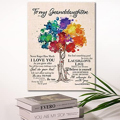 Подаръци от Wailozco внучката -Окачени Отпечатъци със Стихове върху платно, Плакат в Рамка, Монтиране на изкуството на внучката на баба-Смислени Подаръци за Внучки, Дек
