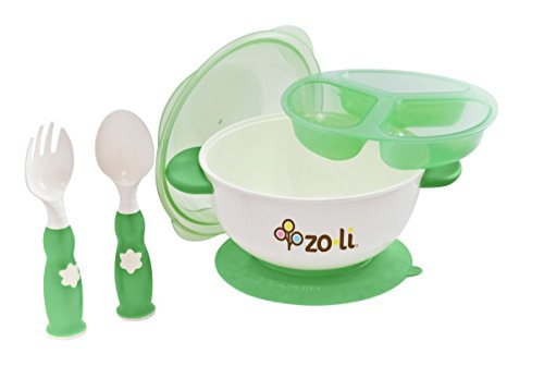 Комплект за засмукване ZoLi Sticked | Включва Купа, Тава, Вилица и лъжица Зелен цвят
