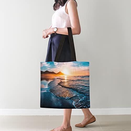 Лятна Плажна Чанта Sunset Horizon, Дамски Холщовая Чанта-Тоут, Множество Чанта на рамото за момичета, Тежкотоварни Чанта за