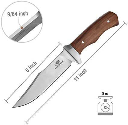 11-инчов Нож с Фиксирано острие от Мшистого дъб с Кожени ножнами, Sharp острие и дървена дръжка, за оцеляване на открито,