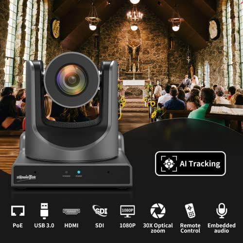 zowietek Нова PTZ Камера PoE AI Проследяване 20X SDI, HDMI, USB ПР Излъчването на живо + Контролер за PTZ IP камера,