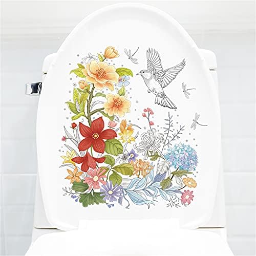 Цветя и Птици Конче на Капака на седалката за Тоалетна За Баня, Етикети, Стикери от PVC, Подвижни Самоклеящийся Декор за Тоалетна,