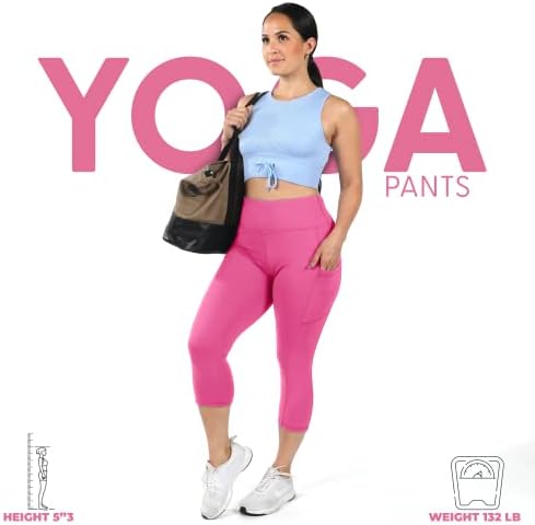 Дамски панталони за йога TRUBU Capri с джобове - Дамски Спортни панталони с висока талия и Странични джобове, Ликра-Полиестер