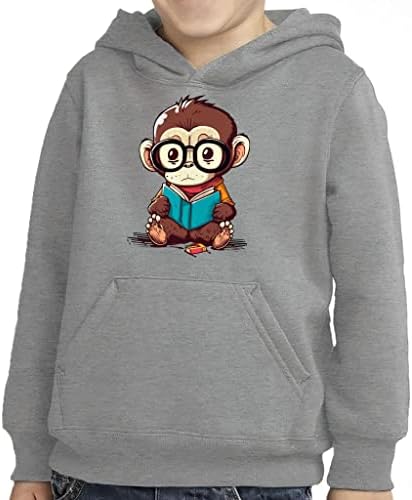 Hoody-Пуловер с Маймунката, Четене на книга, За деца - Скъпа Hoody с качулка Отвътре с гъба - Забавно Hoody с качулка за деца