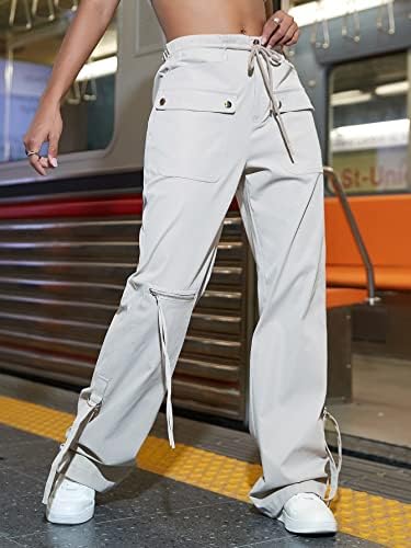 Дамски панталони EZELO със странично джоб с капак, дамски панталони-карго (Цвят: светло сиво Размер: Среден)