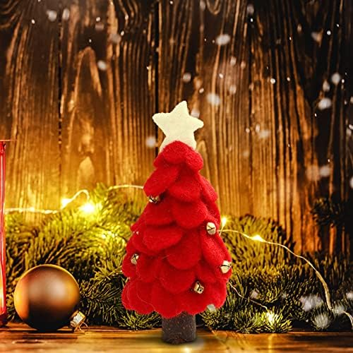 Филцови Коледно Дърво Настолна Коледно Дърво със Звънци Червена Изкуствена Коледна Елха Малка Украса на Работния Плот