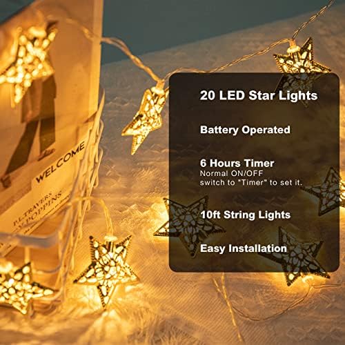 Vigdur 10 фута Star String Светлини - 20 светодиода Междузвездни Приказни светлини работещи на Батерии, с Таймер, Коледни Светлини в Помещението за Спални, Празнична Украса Eid
