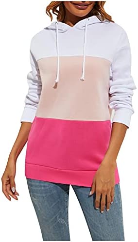 Дамски блузи с цветен блок, модни блузи с завязками, всекидневни пуловер с дълъг ръкав, удобна мека туника, топ