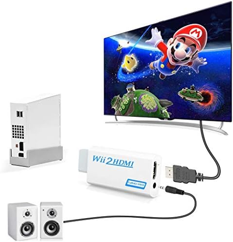 OGOEEN Конвертор Wii, HDMI, видео адаптер за изходящ аудио HDMI Конвертор 1080P, Адаптер Wii, HDMI с аудиоразъемом 3,5 мм изход HDMI е Съвместим с Wii, Wii U, HDTV, поддържа всички режими на по