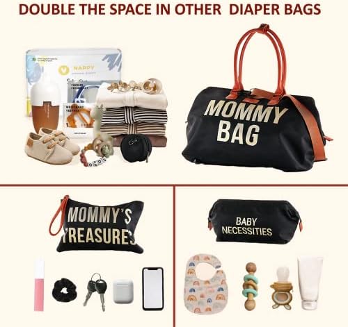 Оригинална чанта за памперси за майки, пълен комплект - подходящ подарък за детската душа (поставка за промяна на тампон, чанта за багаж, държач за биберон)