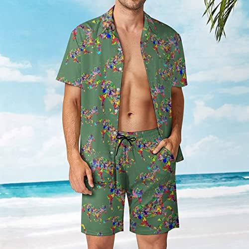 Мъжки плажни дрехи WEEDKEYCAT с Кошмарен Единорогом, Хавайска Риза с копчета от 2 теми, Комплекти с Къс ръкав и Къси панталонки